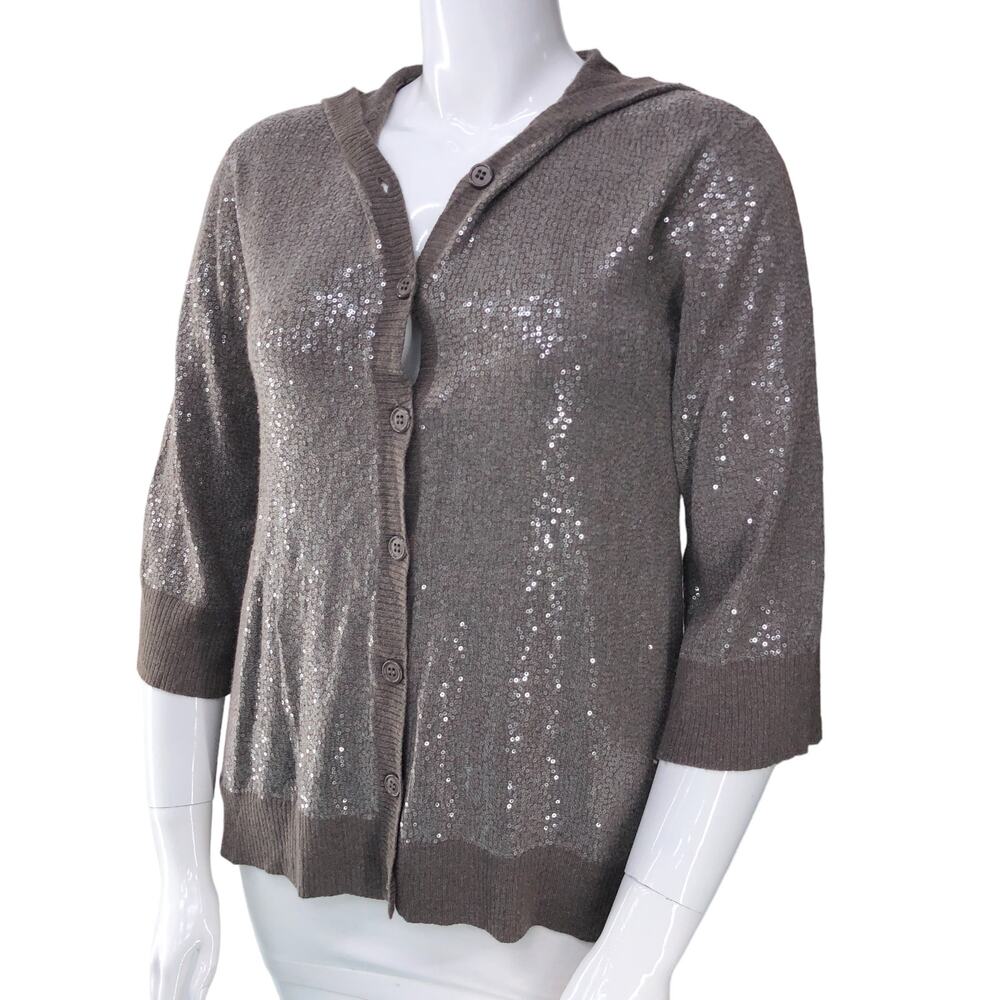 Alice + Olivia A+O Womens Size M Hooded Cardigan Sweater Grey Sequin Sparkle